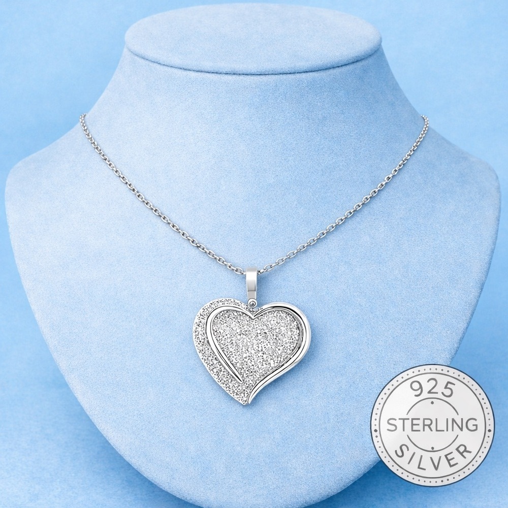 Sterling Silver Heart Pendant Necklace - Cable Chain